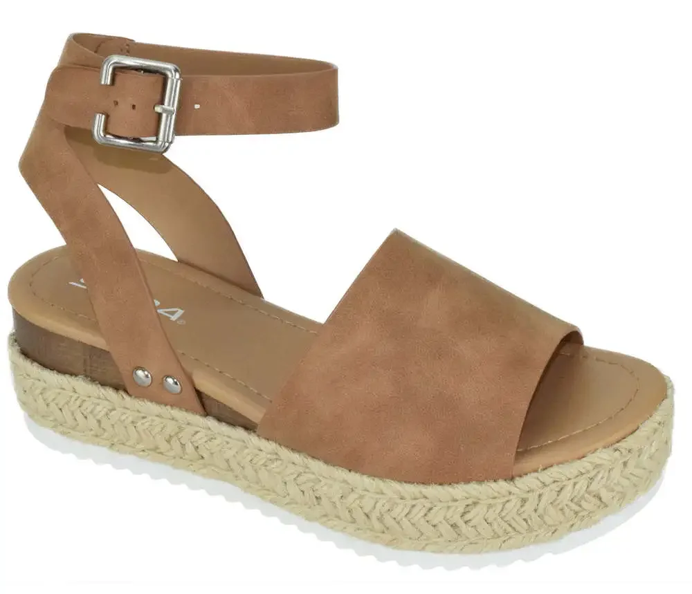 Soda Women Wedge Sandals Ankle Strap Flatform Espadrilles Platform TOPIC brown